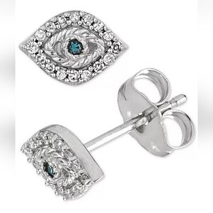 Sterling silver diamond evil eye earrings